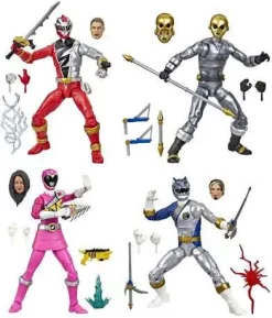 Hot Sale 😍 Power Rangers Power Pop Lightning Collection Dino Fury Red Ranger, Dino Charge Pink Ranger, Wild Force Lunar Wolf Ranger & Zeo Cog Action Figure 4-Pack ⭐